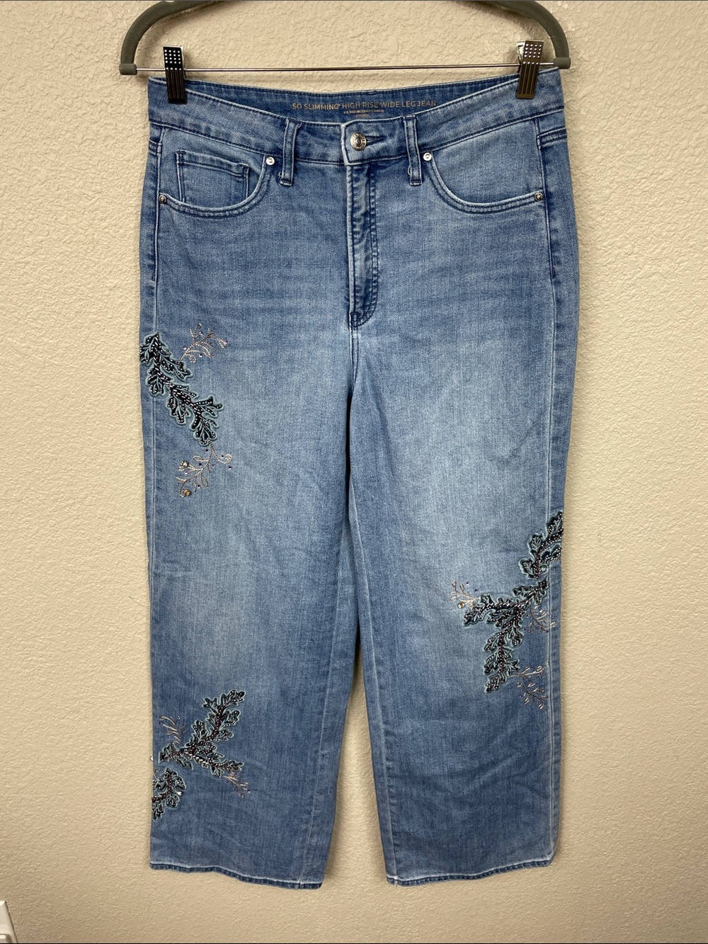 Chicos So Slimming High Rise Wide Leg Jeans Beaded Embroidered Sz 8R